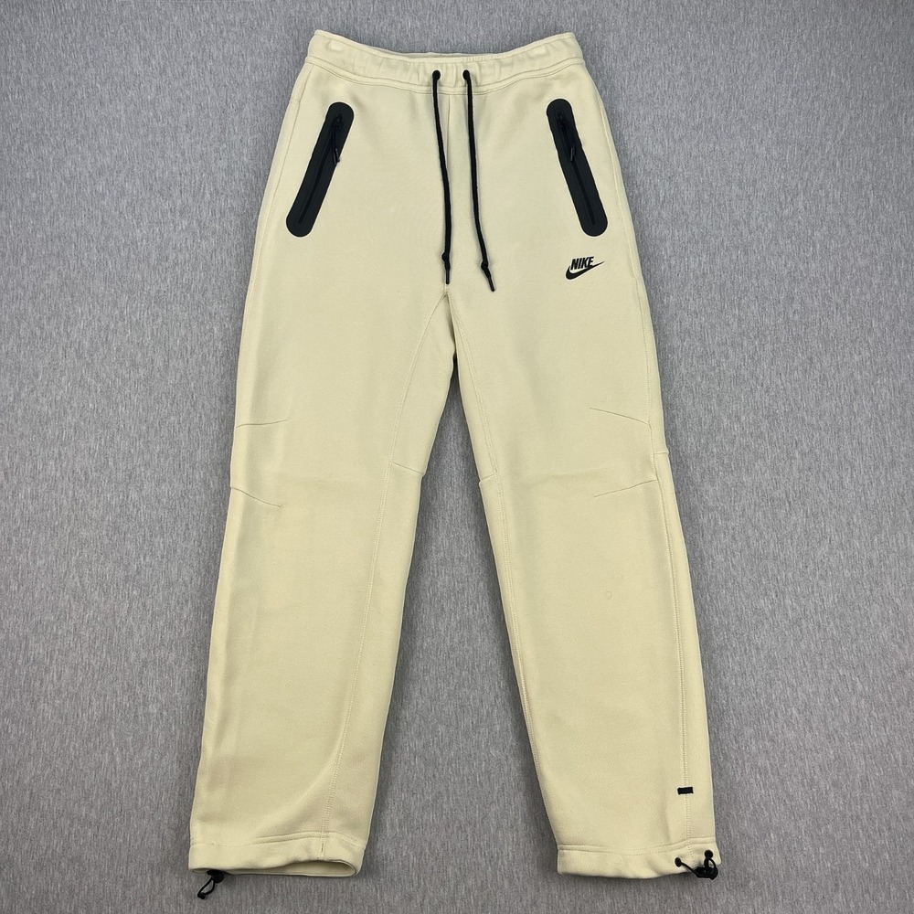 Nike Tech Fleece Open Hem Pants Mens S Off-White Ivory Cinch Cuff Zip Pockets